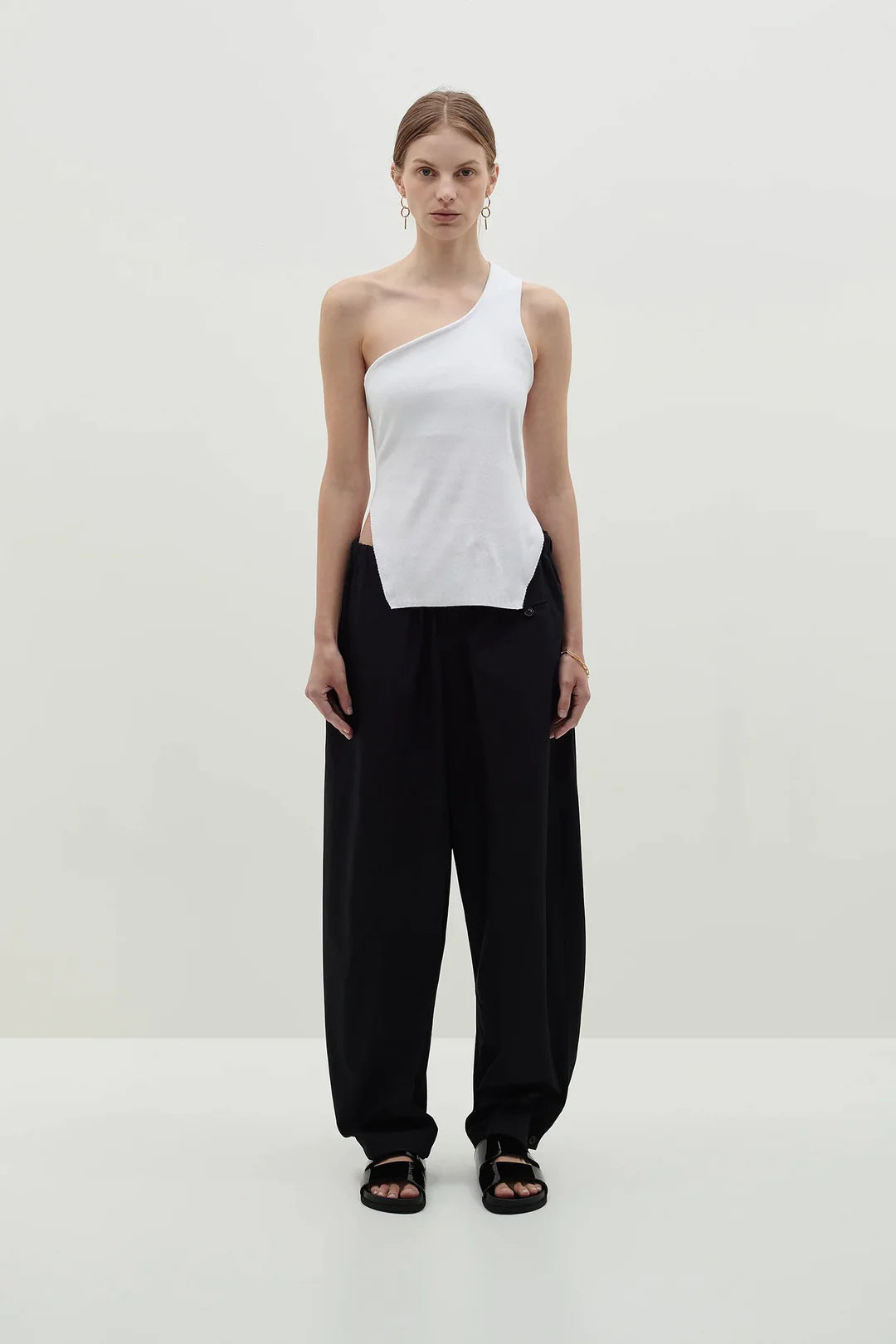 Bassike | Open Back One Shoulder Tank - White