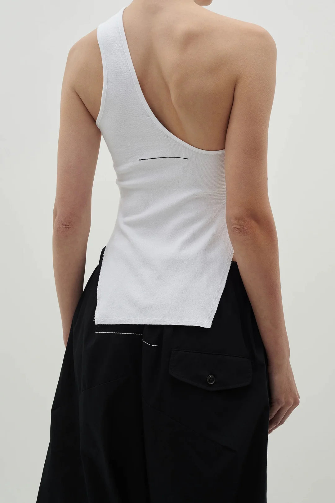Bassike | Open Back One Shoulder Tank - White