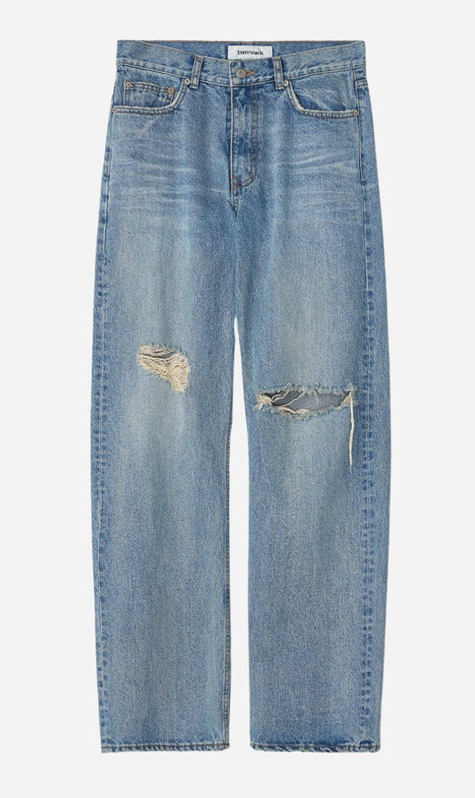 Tonywack | Straight Leg Distressed Denim Jeans - Washed Light Blue