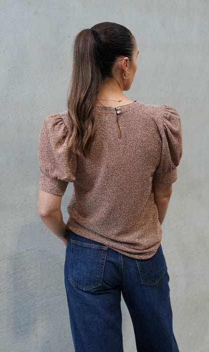 Luxe De Valentina | Como Puff Sleeve T.Shirt - Moet Gold Lame