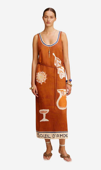 Alemais | Soleil D'Amour Silk Midi Dress - Rust