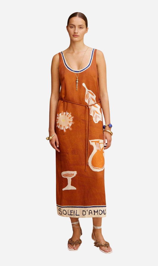 Alemais | Soleil D'Amour Silk Midi Dress - Rust