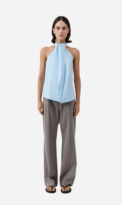 St Agni | Oxford Halter Tie Back Top - Ciel Blue