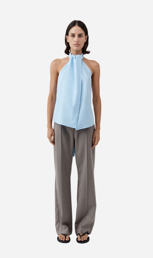 St Agni | Oxford Halter Tie Back Top - Ciel Blue