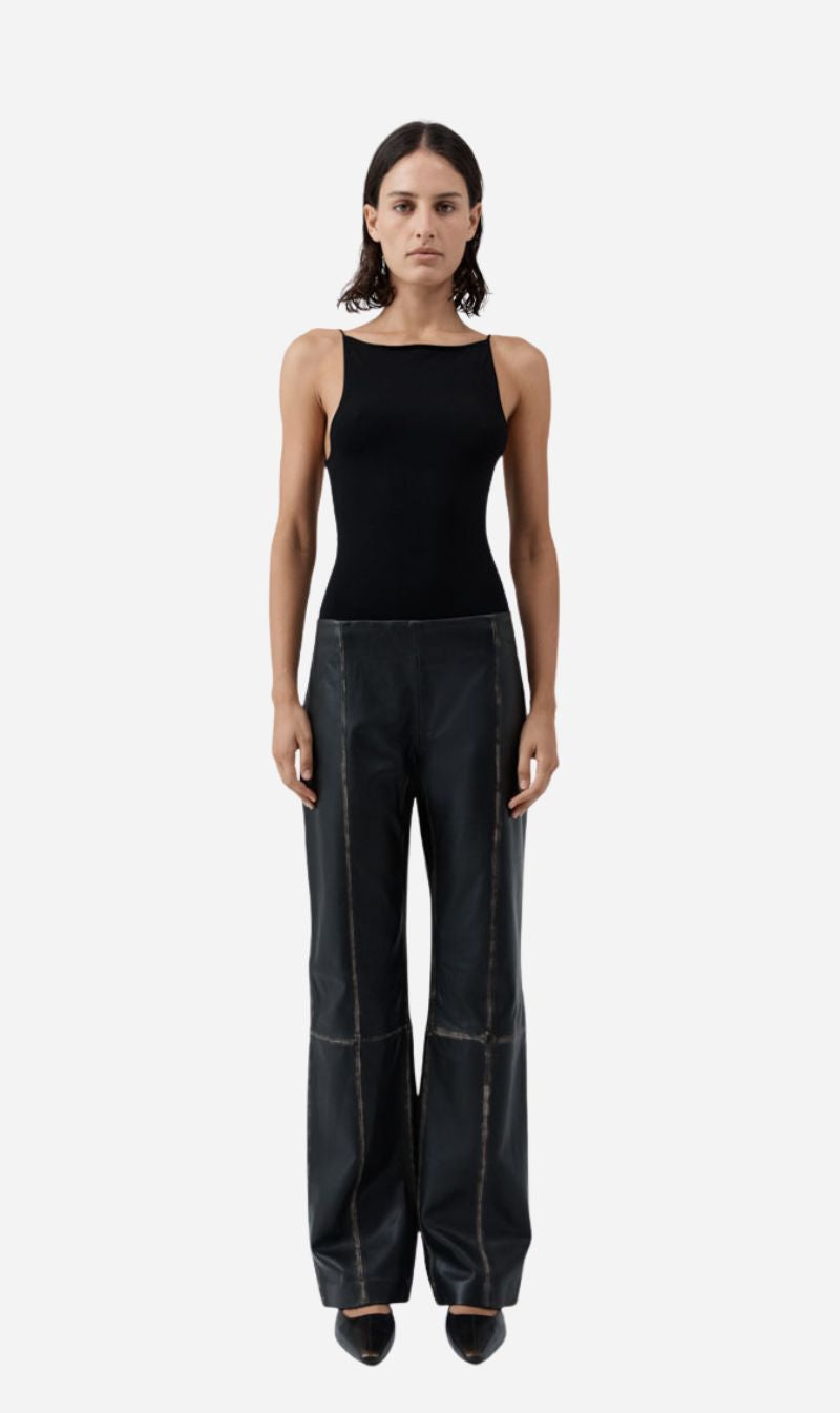 St Agni | Brushed Leather Pants - Black