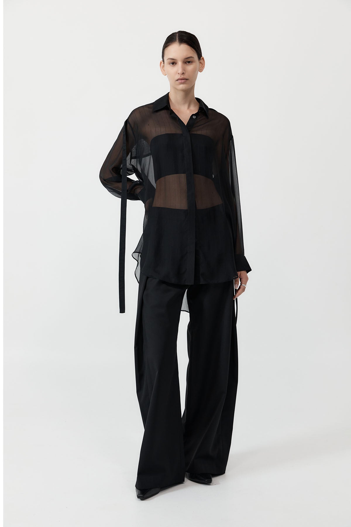 St Agni | Pinstripe Silk Shirt - Black