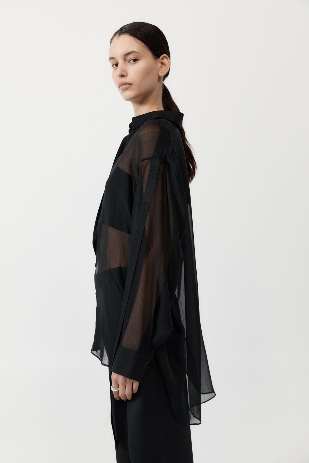 St Agni | Pinstripe Silk Shirt - Black