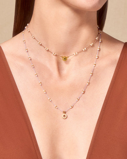 Tityaravy | Mala Sai Beads Necklace - Lilac / Pearl / White Enamel / Amethyst