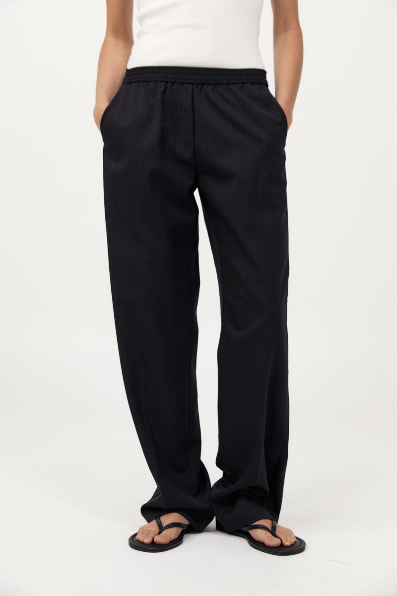 St Agni | Tailored Active Pants - Black Pinstripe