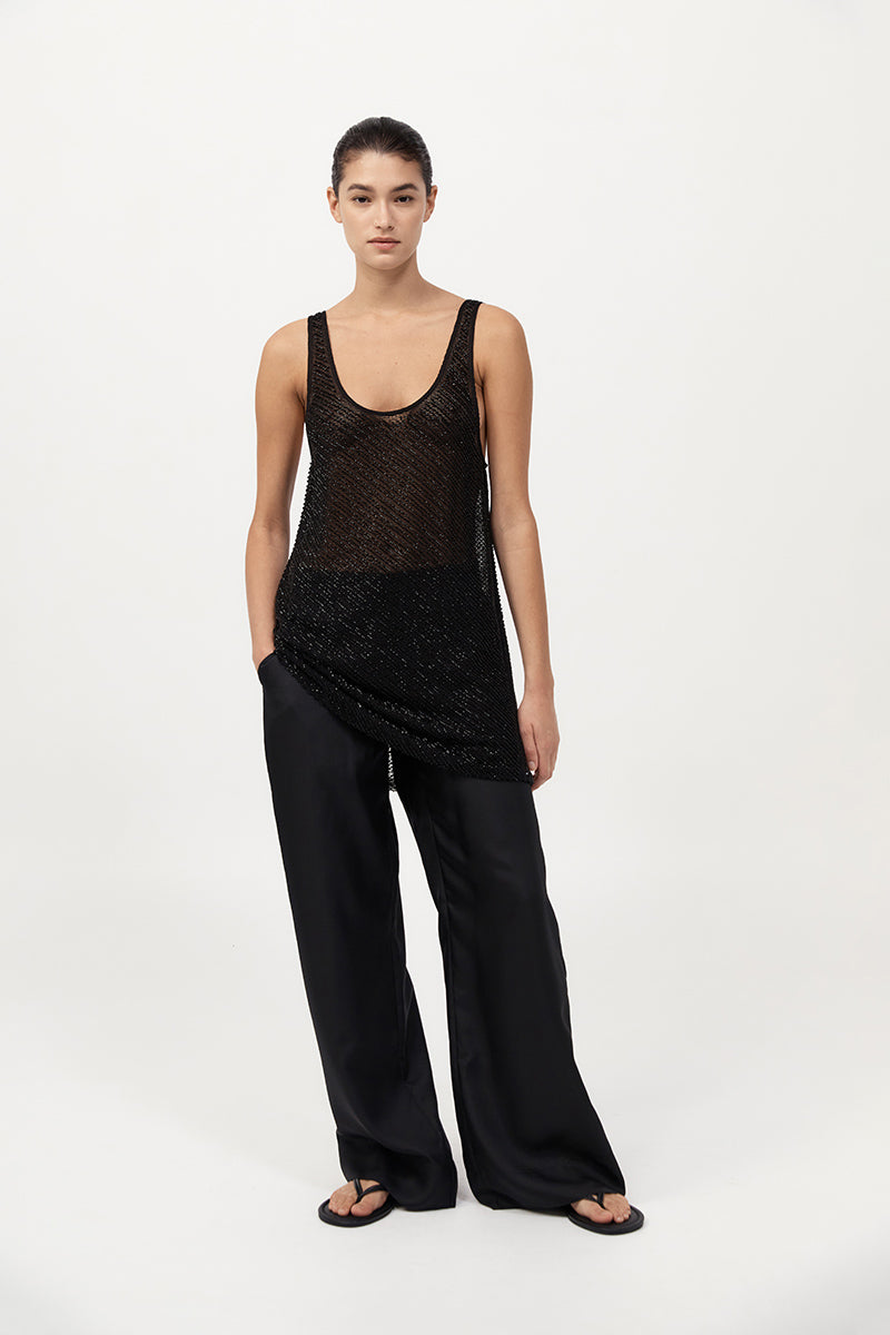 St Agni | Silk Twill Pants - Black