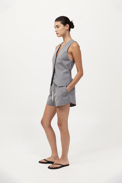 St Agni | Pinstripe Wool Vest - Grey Pinstripe