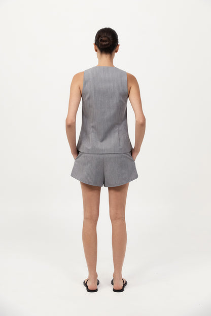 St Agni | Pinstripe Wool Vest - Grey Pinstripe