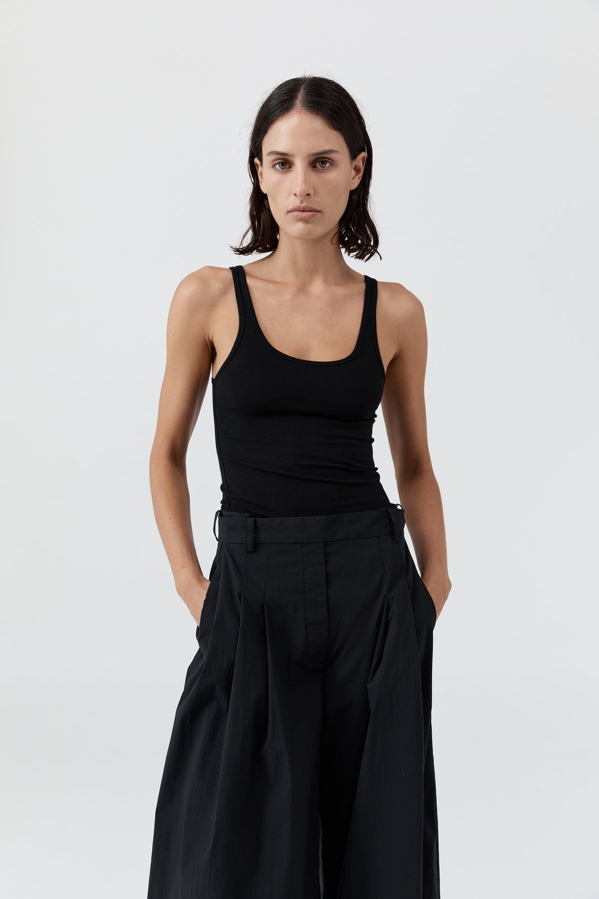 St Agni | Soft Jersey Slim Scoop Tank - Jet Black