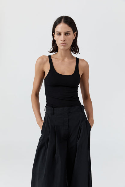 St Agni | Soft Jersey Slim Scoop Tank - Jet Black