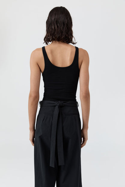 St Agni | Soft Jersey Slim Scoop Tank - Jet Black