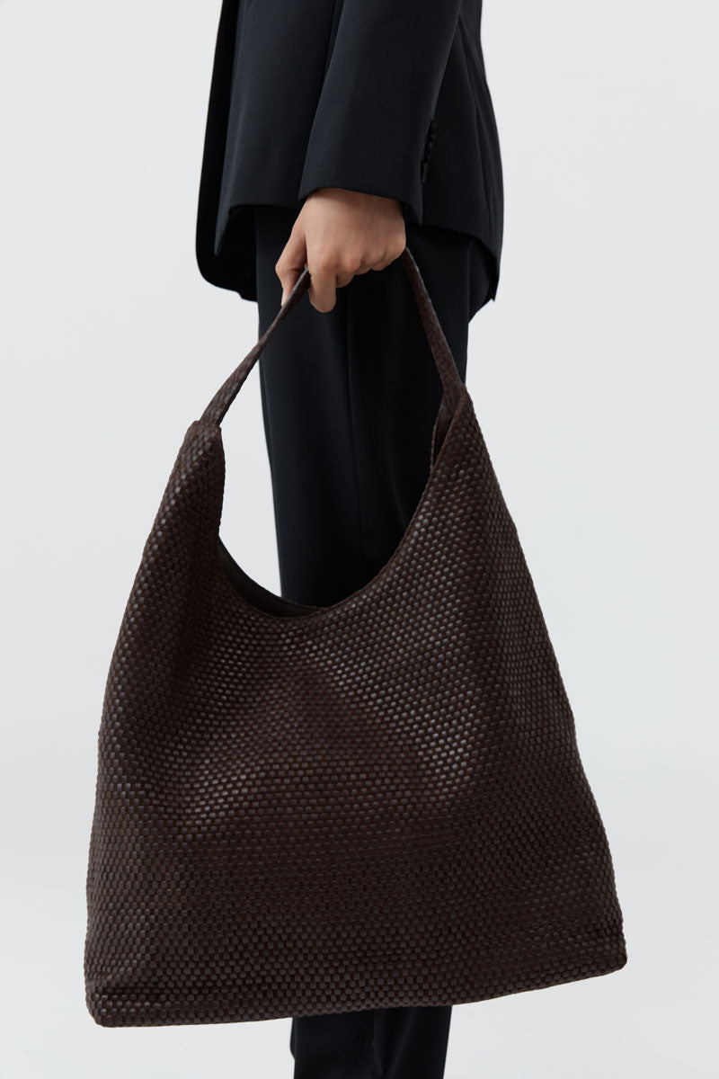 St Agni | Lattice Weave Large Tote - Coffee