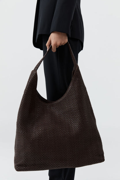 St Agni | Lattice Weave Large Tote - Coffee
