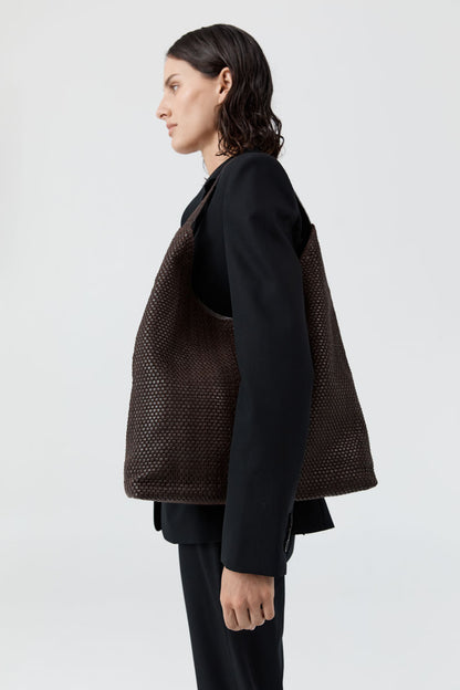 St Agni | Lattice Weave Large Tote - Coffee