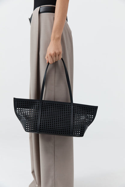 St Agni | Perforated Slim Bateau Tote - Black