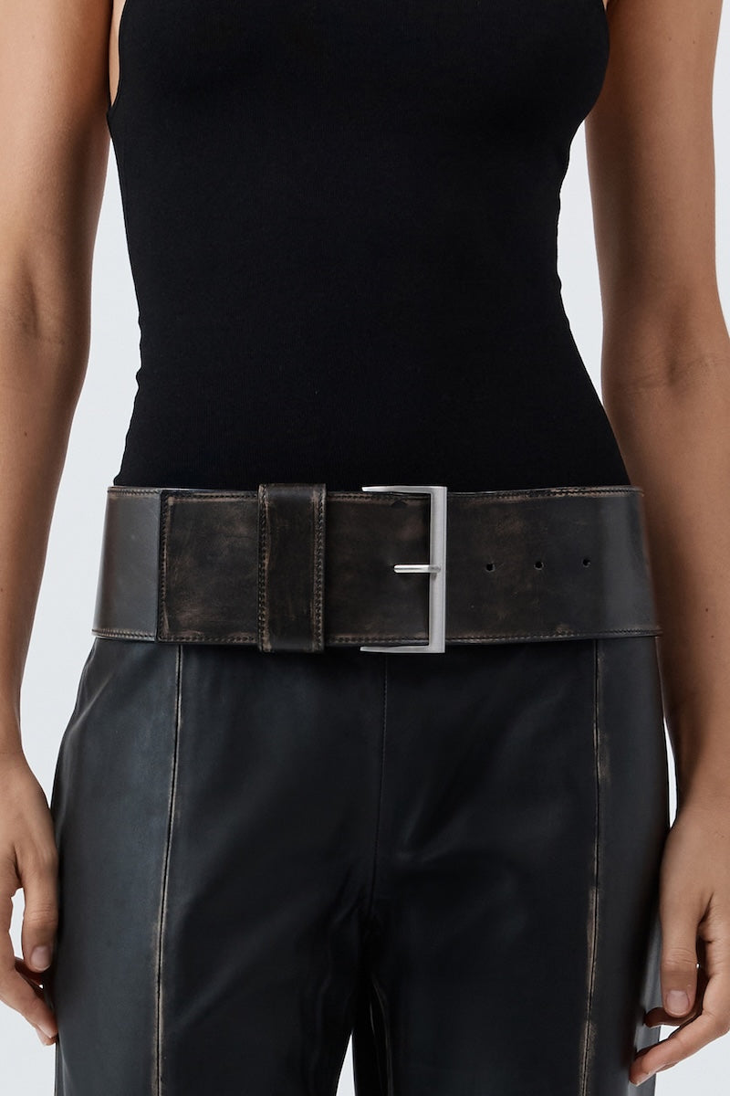 St Agni | Brushed Wide Classic Belt - Black