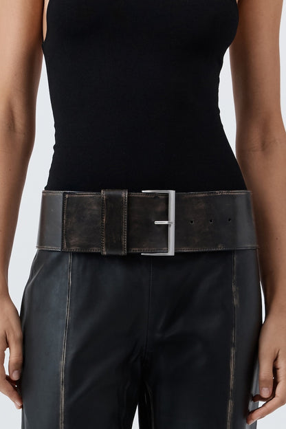 St Agni | Brushed Wide Classic Belt - Black