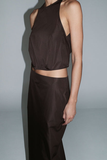 St Agni | Paper Taffeta Column Skirt - Mocha