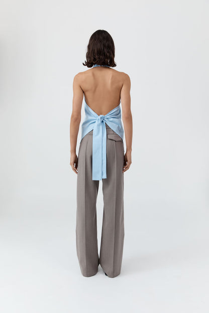 St Agni | Oxford Halter Tie Back Top - Ciel Blue