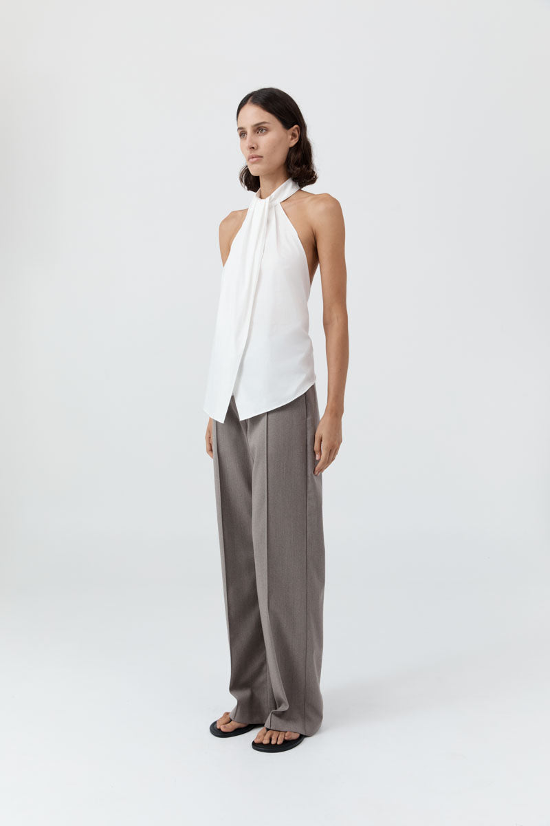 St Agni | Oxford Halter Tie Back Top - White