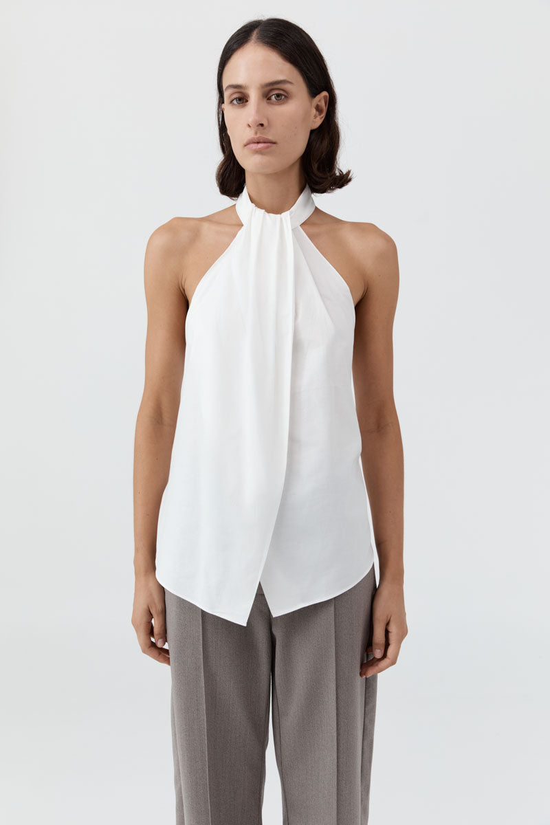 St Agni | Oxford Halter Tie Back Top - White
