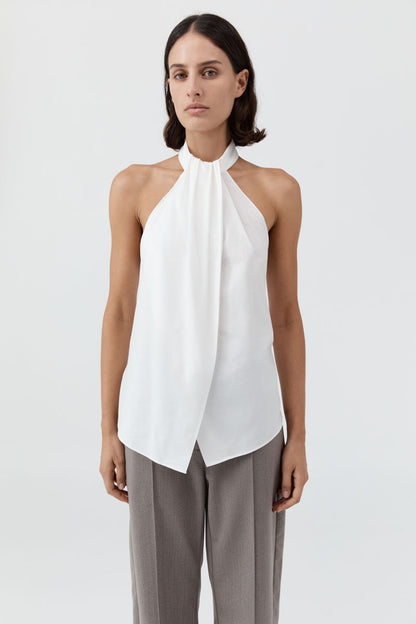 St Agni | Oxford Halter Tie Back Top - White