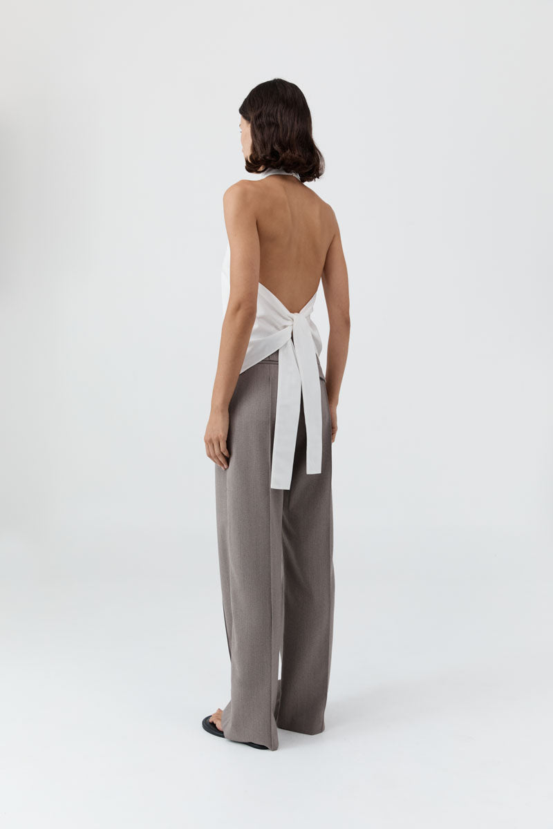 St Agni | Oxford Halter Tie Back Top - White
