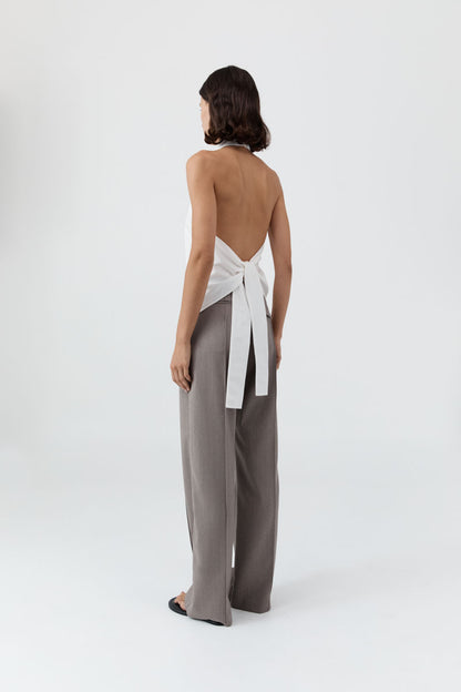 St Agni | Oxford Halter Tie Back Top - White