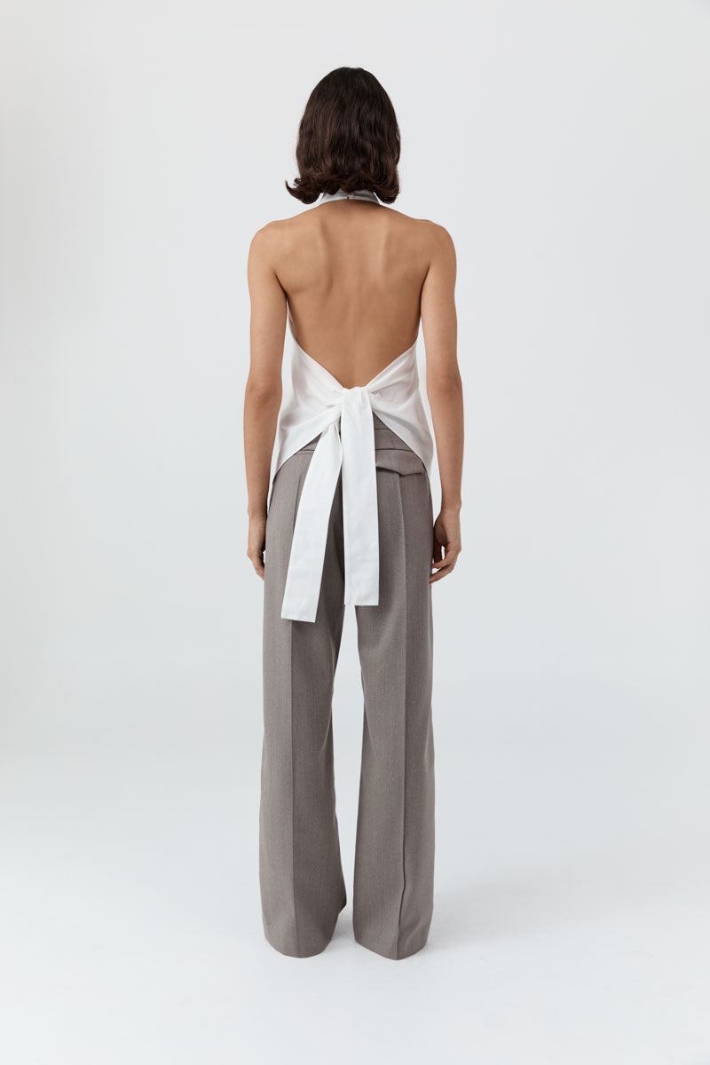 St Agni | Oxford Halter Tie Back Top - White