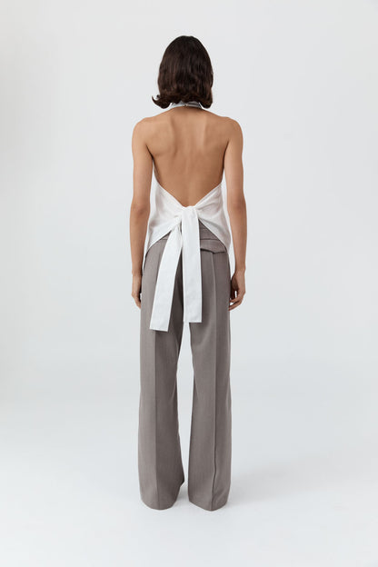 St Agni | Oxford Halter Tie Back Top - White