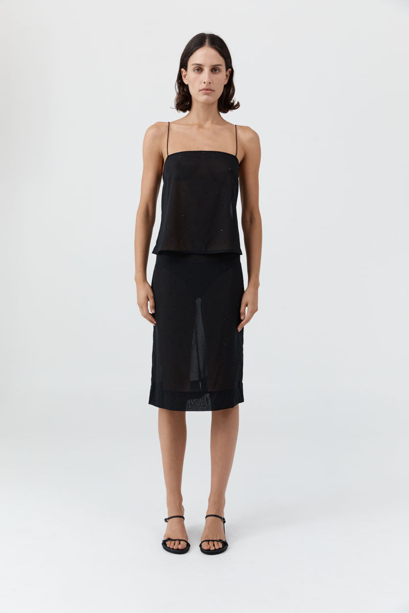 St Agni | Silk Glass Beaded Cami - Black