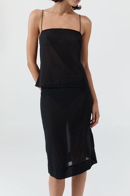 St Agni | Silk Glass Beaded Skirt - Black