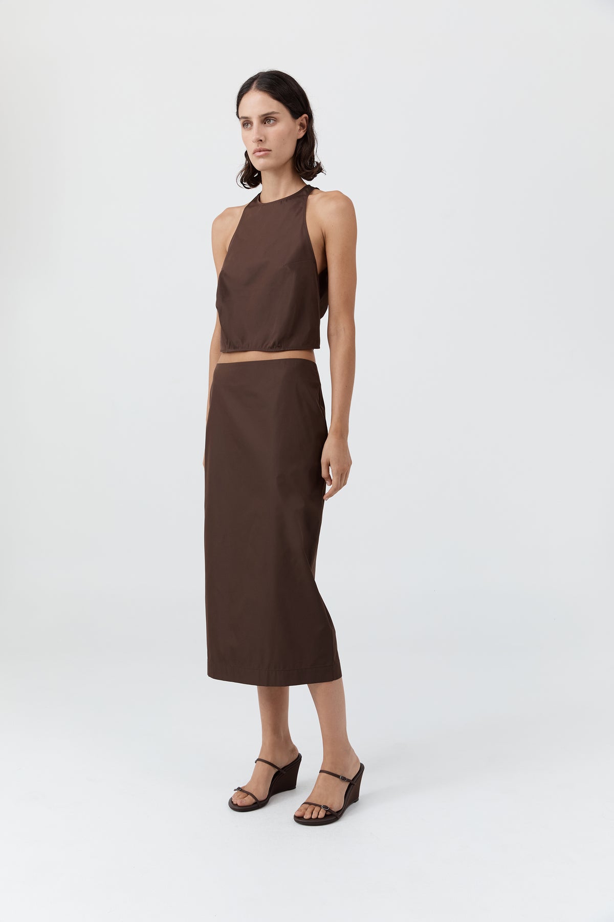 St Agni | Paper Taffeta Column Skirt - Mocha