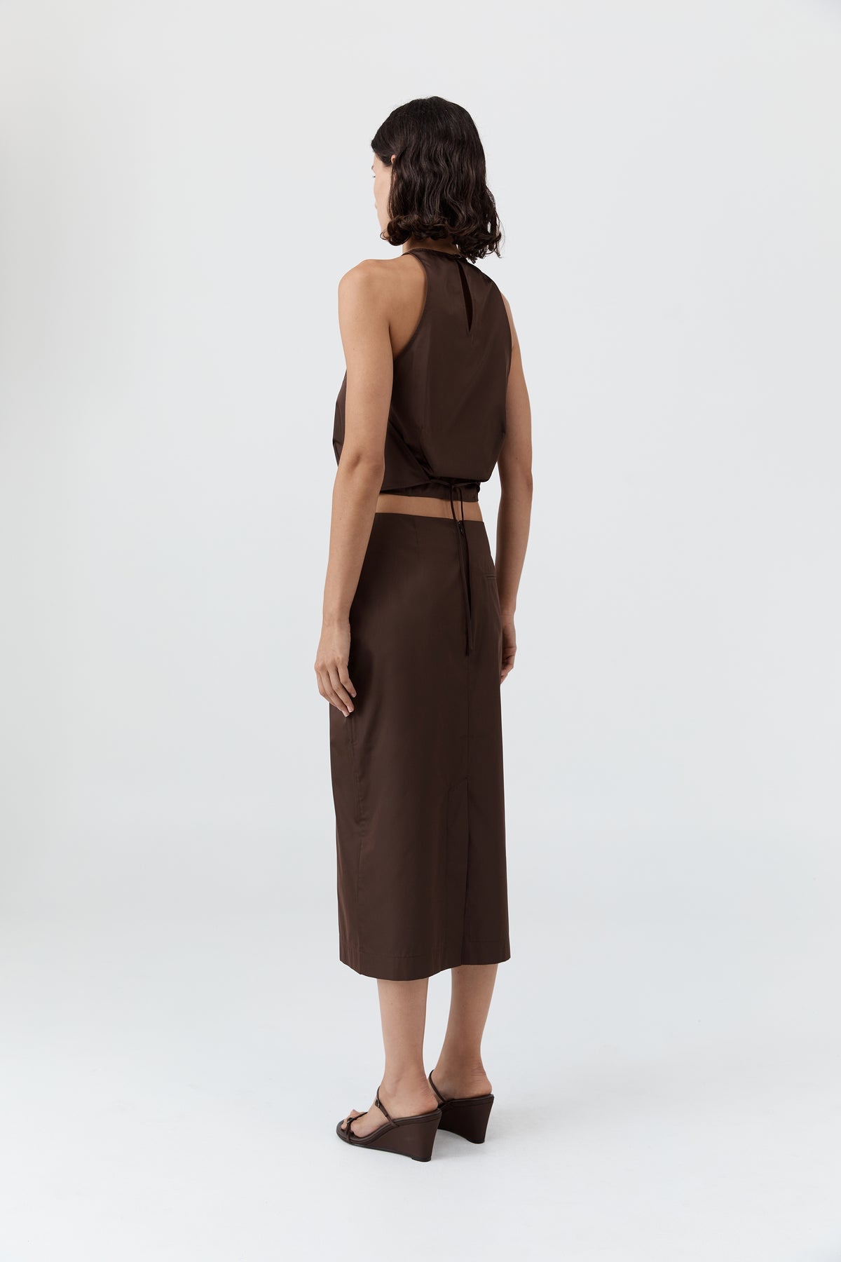St Agni | Paper Taffeta Column Skirt - Mocha