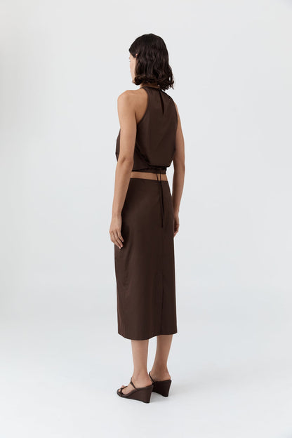 St Agni | Paper Taffeta Column Skirt - Mocha