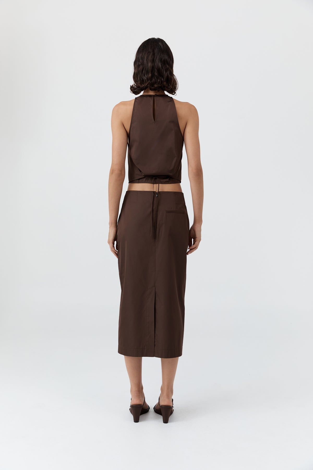 St Agni | Paper Taffeta Column Skirt - Mocha