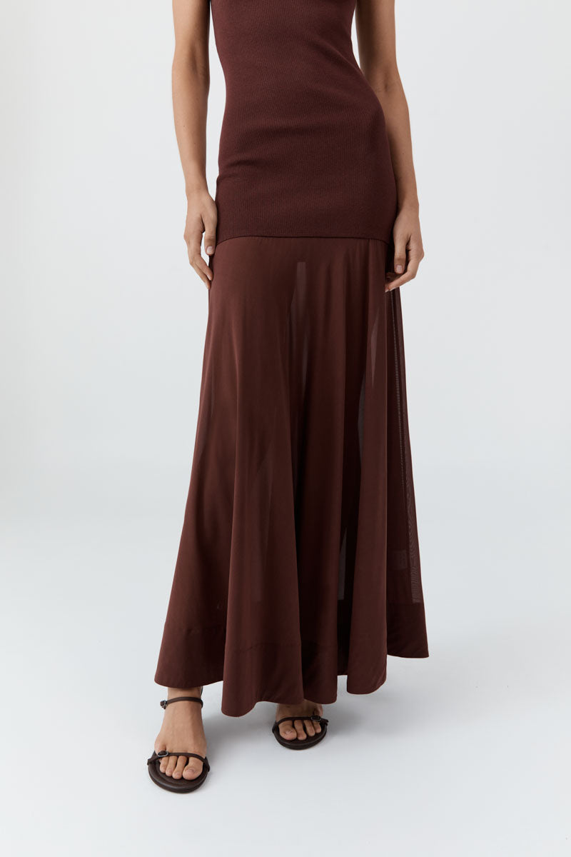 St Agni | Sheer Silk Circle Hem Dress - Liqueur