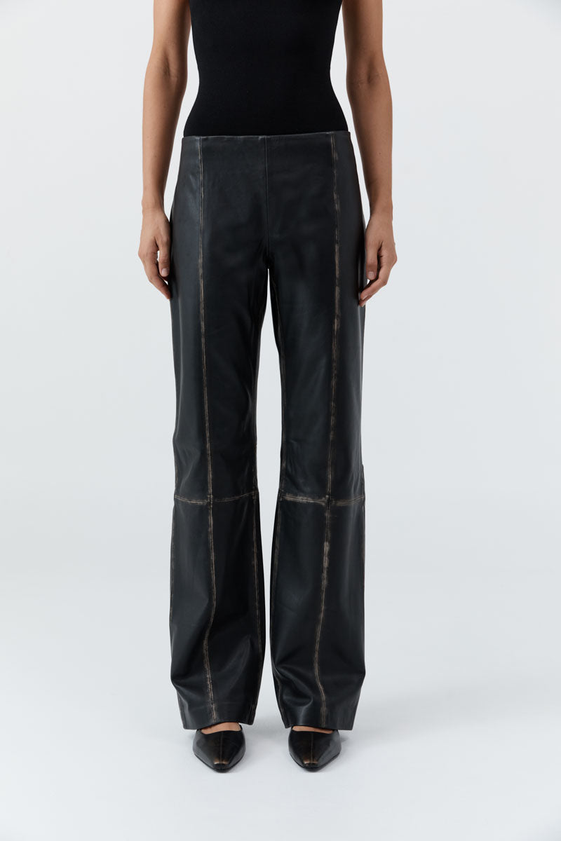 St Agni | Brushed Leather Pants - Black