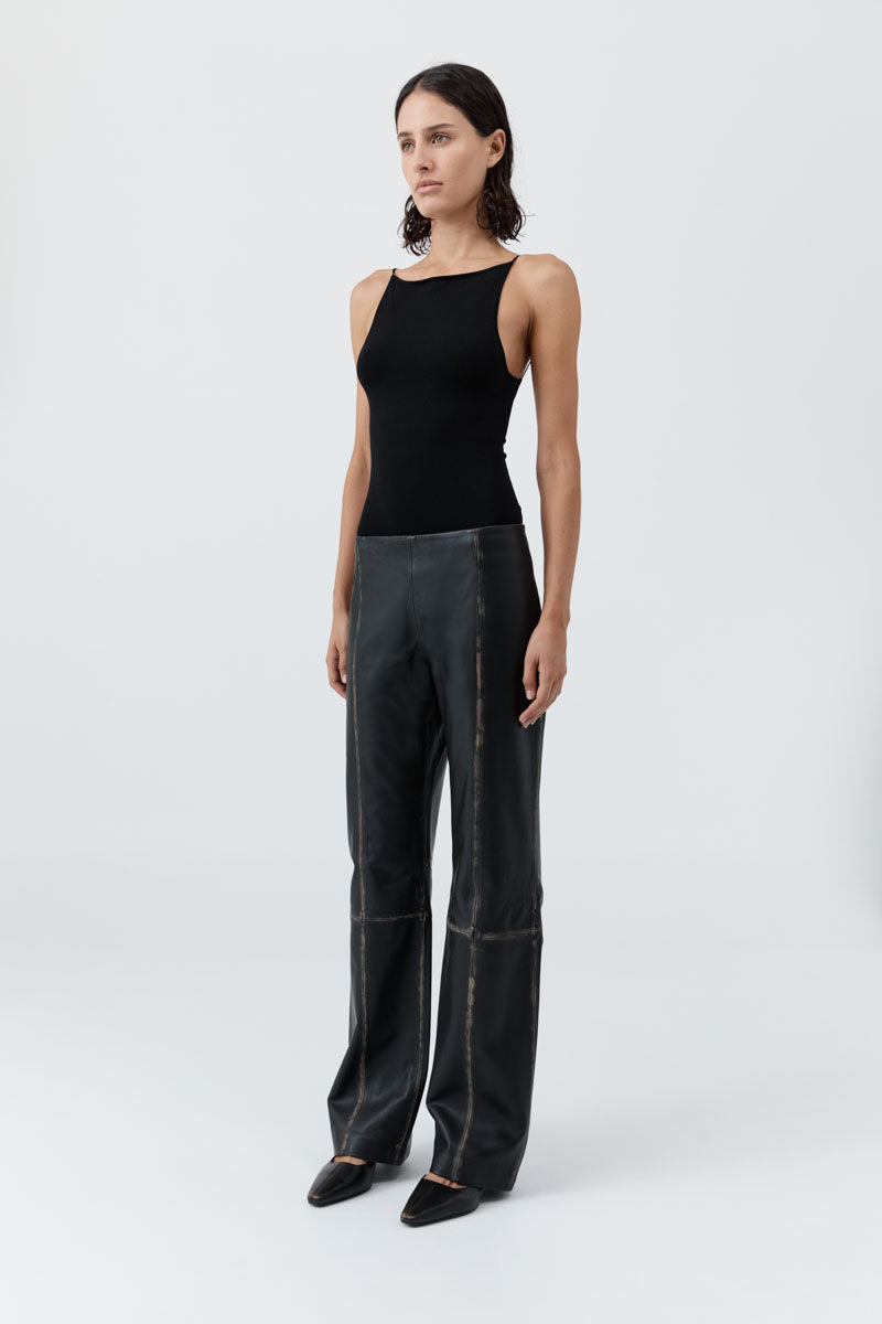 St Agni | Brushed Leather Pants - Black