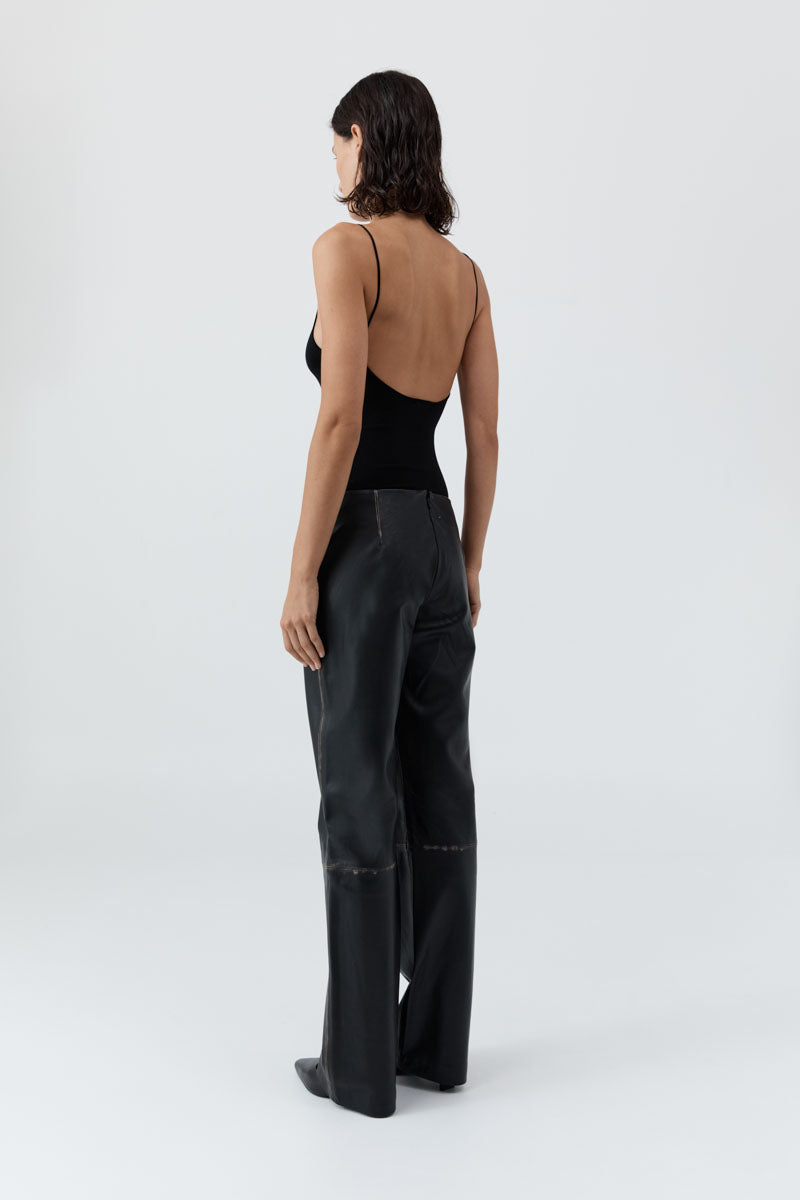 St Agni | Brushed Leather Pants - Black