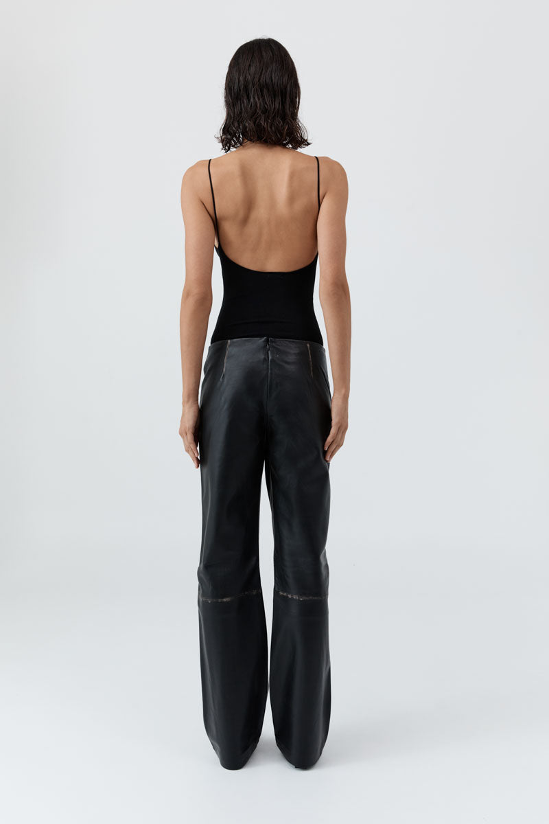 St Agni | Brushed Leather Pants - Black