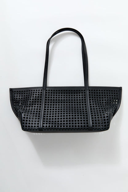 St Agni | Perforated Slim Bateau Tote - Black