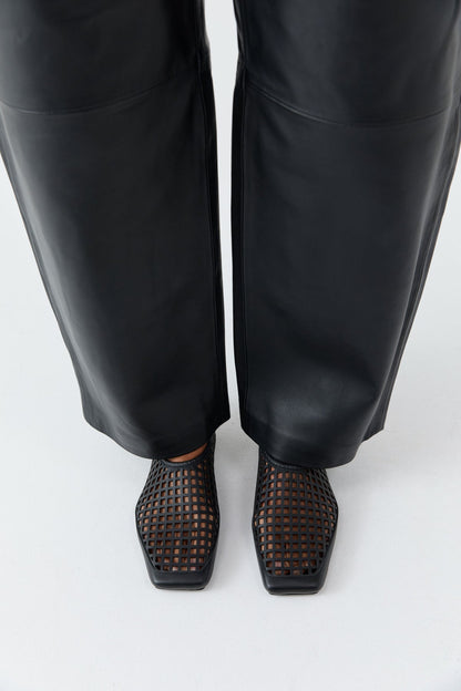 St Agni | Perforated Square Toe Flat - Black
