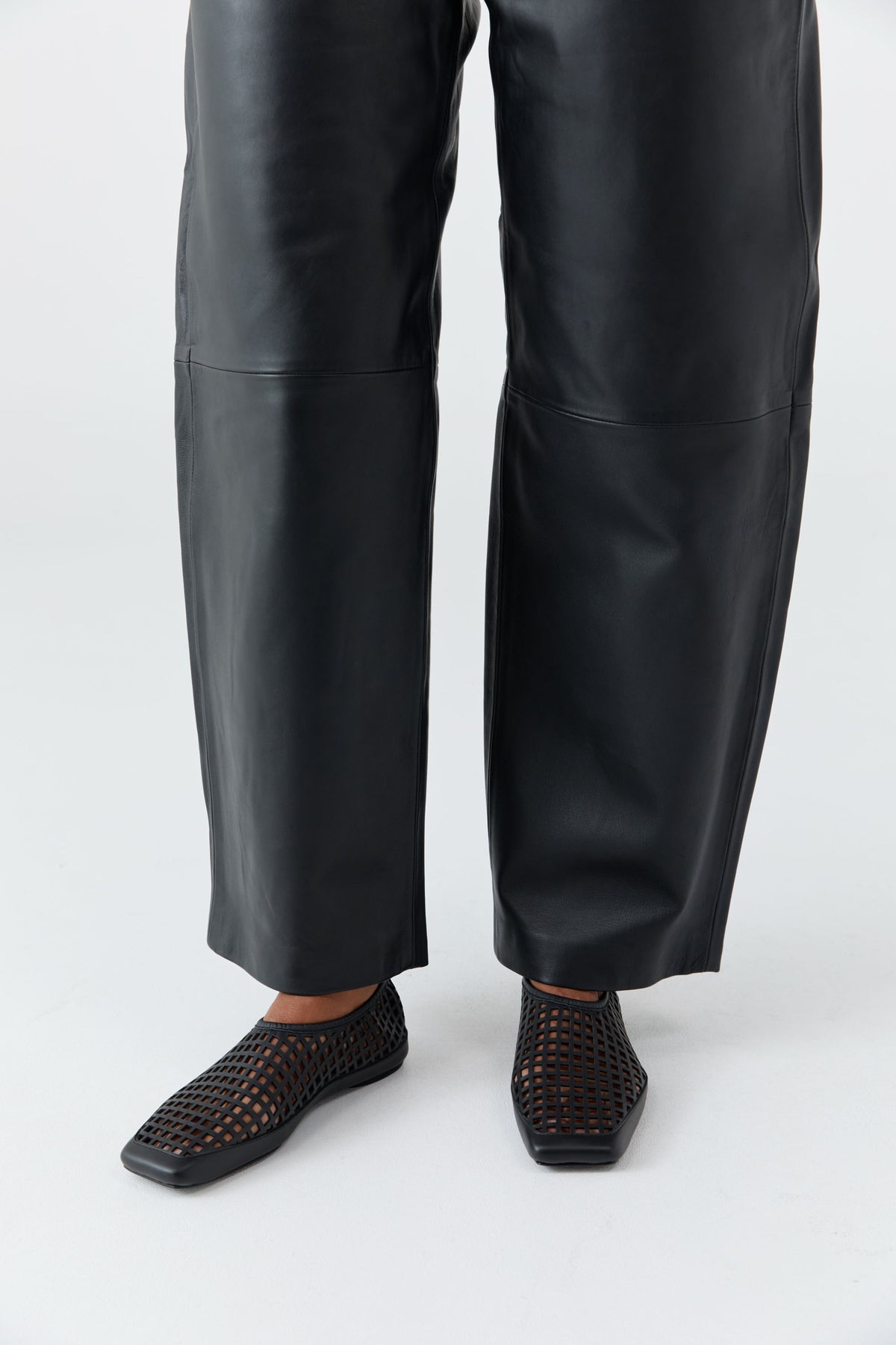 St Agni | Perforated Square Toe Flat - Black