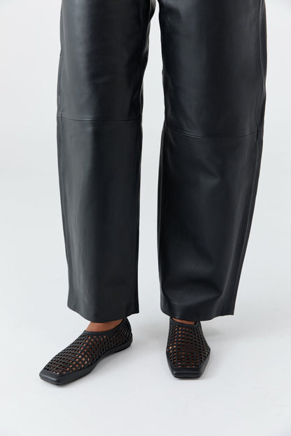 St Agni | Perforated Square Toe Flat - Black