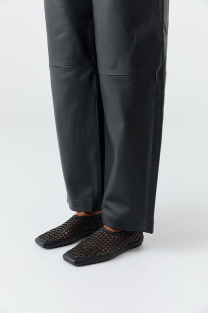 St Agni | Perforated Square Toe Flat - Black